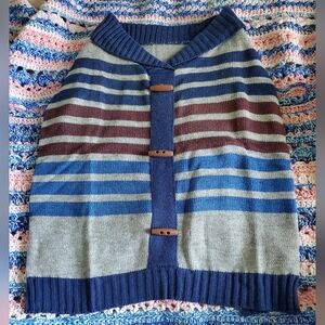 Stylish Blue & Gray Stretchy Dog Sweater Size Large